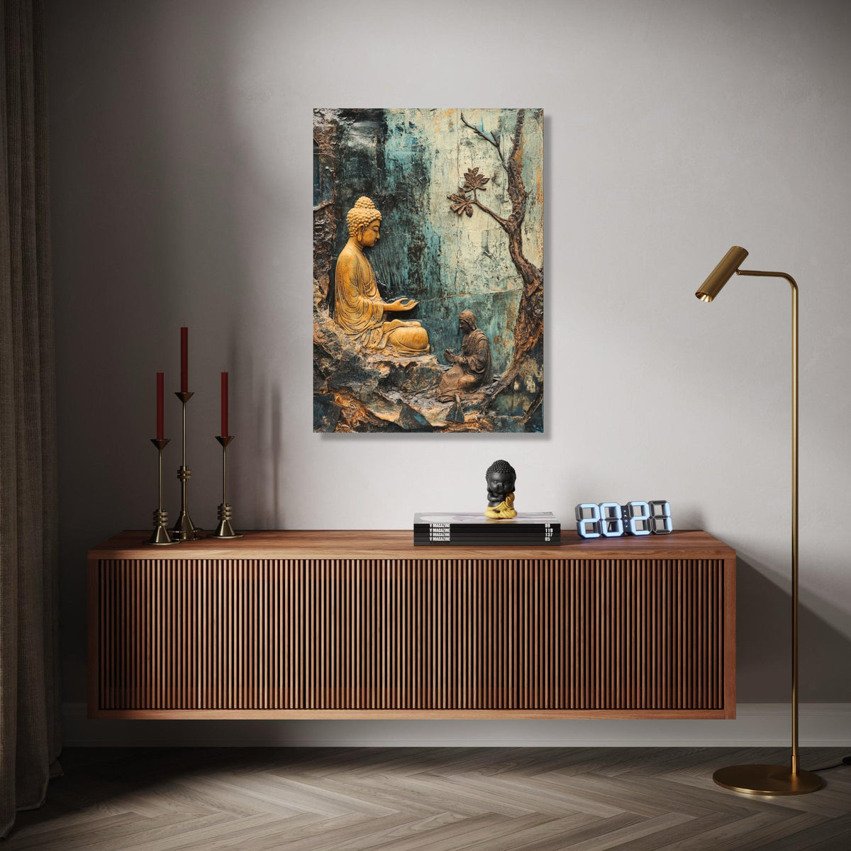 Serene Buddha Meditation Canvas Wall Art, Spiritual Zen Decor, Tranquil Buddha Sculpture Canvas, Mindfulness Gift Art, Home Decor, Print