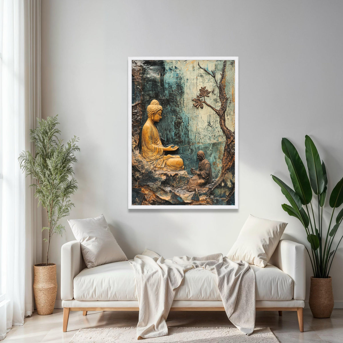 Serene Buddha Meditation Canvas Wall Art, Spiritual Zen Decor, Tranquil Buddha Sculpture Canvas, Mindfulness Gift Art, Home Decor, Print