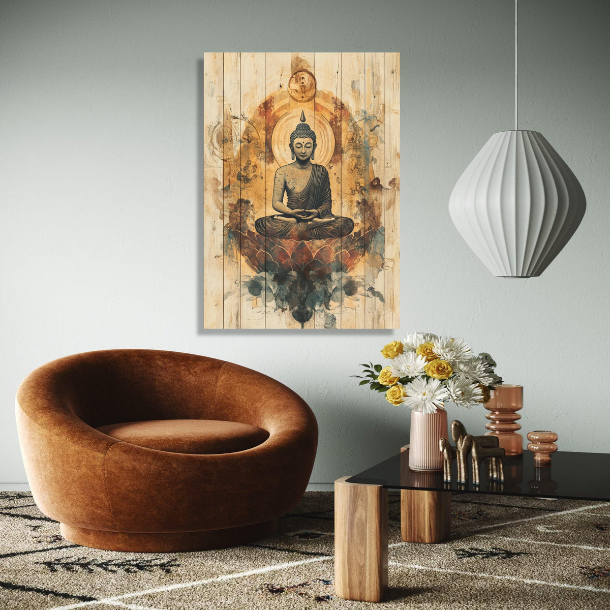 Meditating Buddha Canvas Wall Art, Spiritual Home Decor, Rustic Wooden Panel Design, Zen Buddhist Artwork, Gift Art, Home Decor, Print