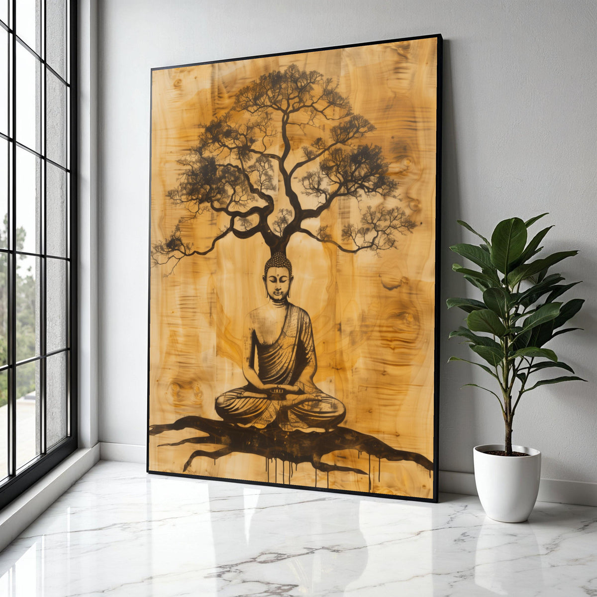 Buddha Meditation Tree Canvas, Zen Wall Art, Spiritual Home Decor, Mindfulness Artwork, Buddha Silhouette Gift Art, Home Decor, Print
