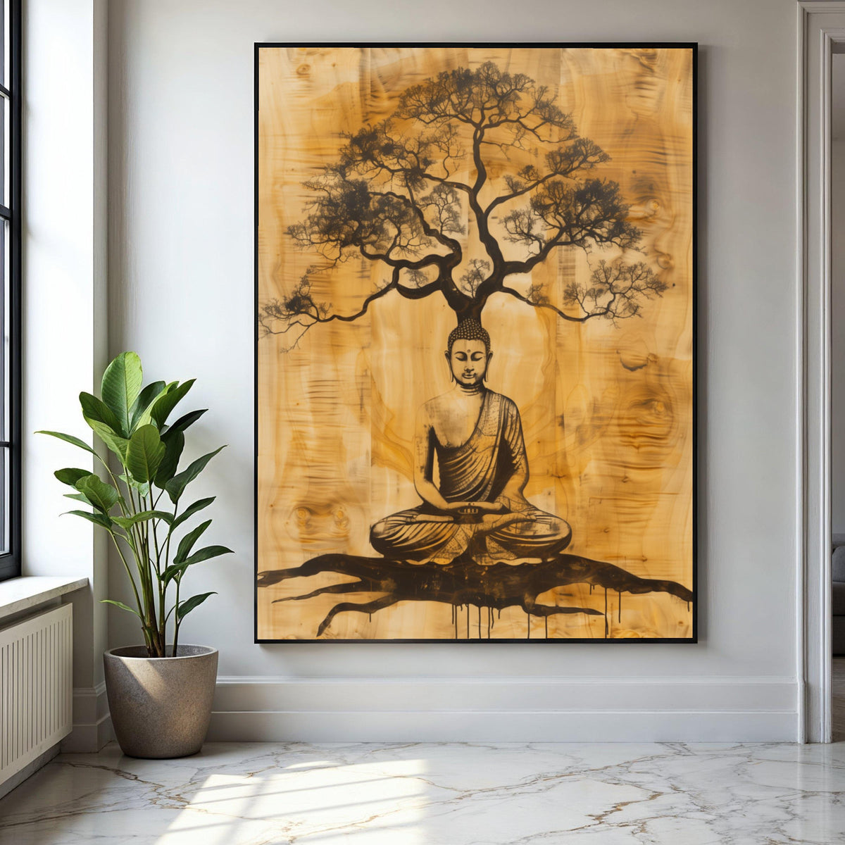 Buddha Meditation Tree Canvas, Zen Wall Art, Spiritual Home Decor, Mindfulness Artwork, Buddha Silhouette Gift Art, Home Decor, Print