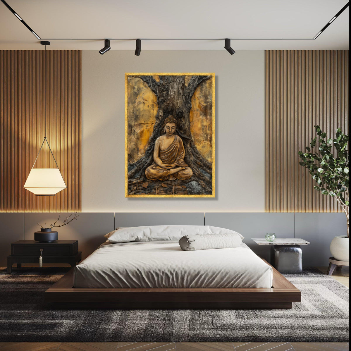 Serene Buddha Meditation Canvas, Spiritual Wall Art, Zen Statue Artwork, Tranquil Home Decor, Buddha under Tree Gift Art, Home Decor, Print