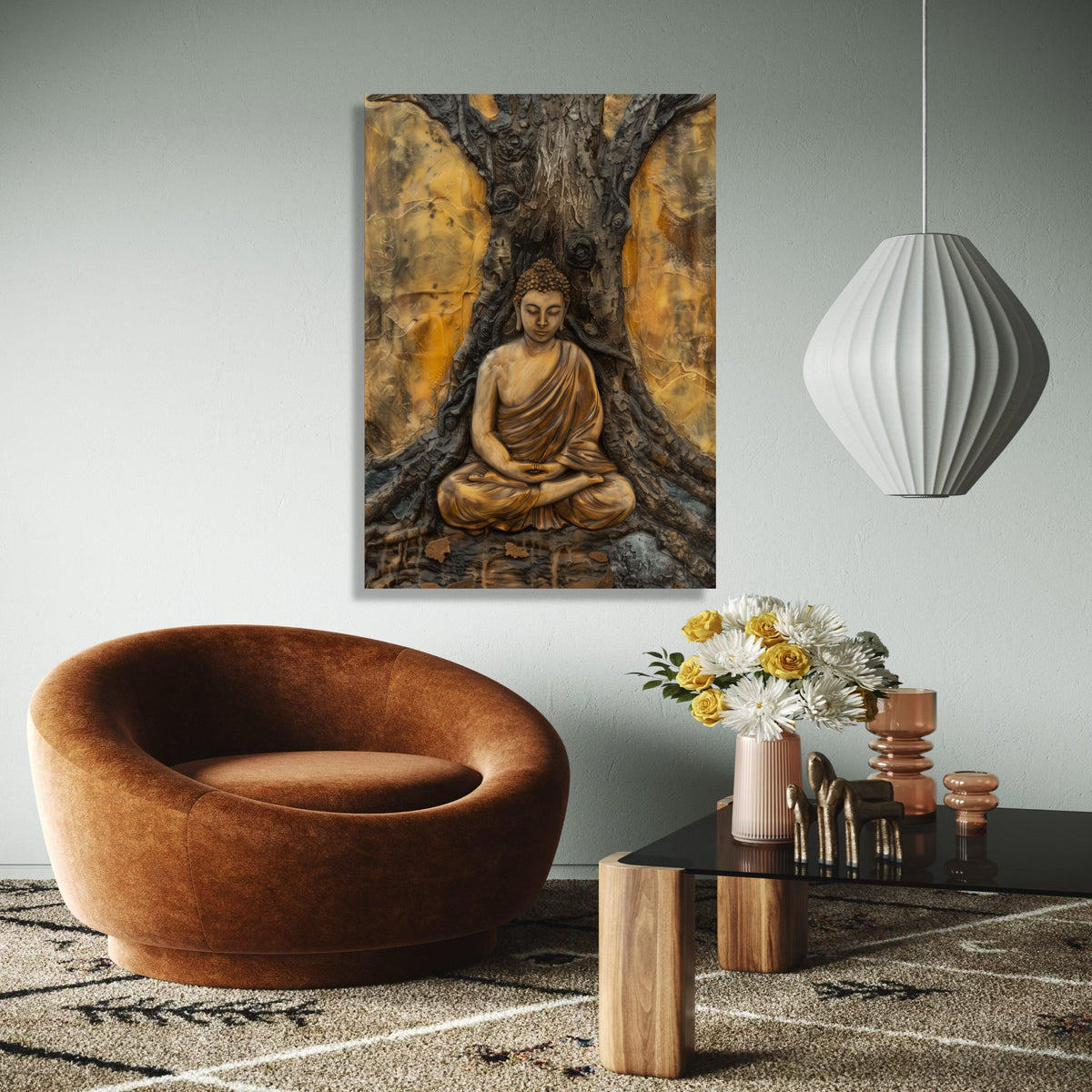 Serene Buddha Meditation Canvas, Spiritual Wall Art, Zen Statue Artwork, Tranquil Home Decor, Buddha under Tree Gift Art, Home Decor, Print