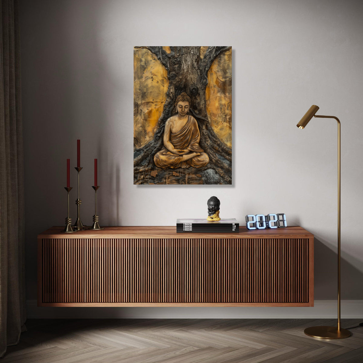 Serene Buddha Meditation Canvas, Spiritual Wall Art, Zen Statue Artwork, Tranquil Home Decor, Buddha under Tree Gift Art, Home Decor, Print
