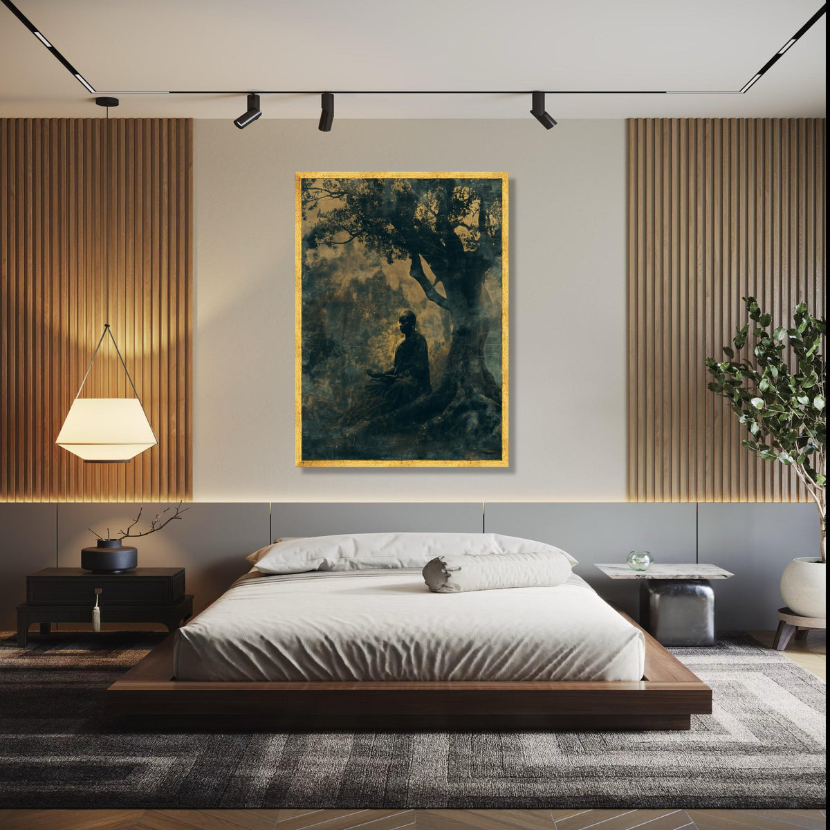 Meditative Buddha Under Bodhi Tree, Spiritual Canvas Wall Art, Zen Meditation Decor, Mindfulness Artwork, Gift Art, Home Decor, Print