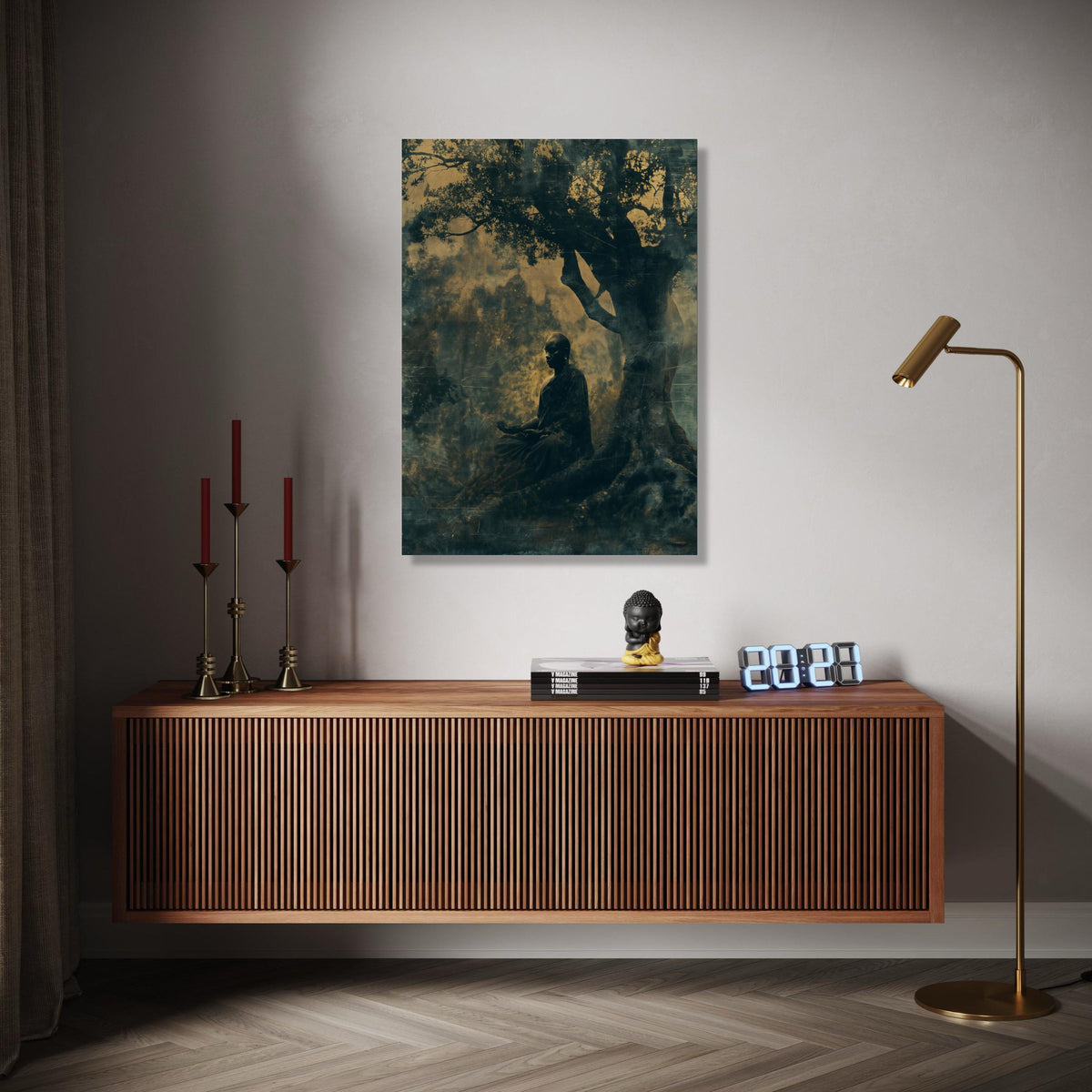 Meditative Buddha Under Bodhi Tree, Spiritual Canvas Wall Art, Zen Meditation Decor, Mindfulness Artwork, Gift Art, Home Decor, Print