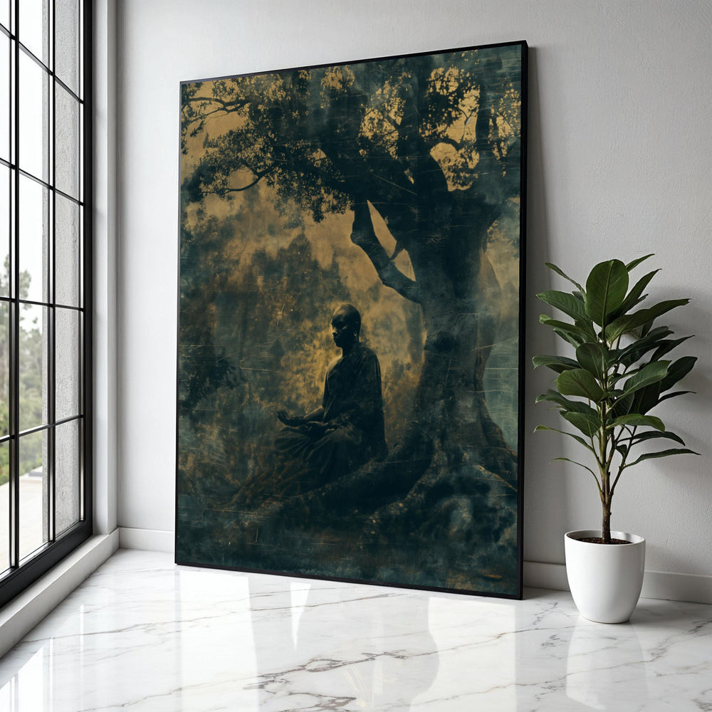 Meditative Buddha Under Bodhi Tree, Spiritual Canvas Wall Art, Zen Meditation Decor, Mindfulness Artwork, Gift Art, Home Decor, Print