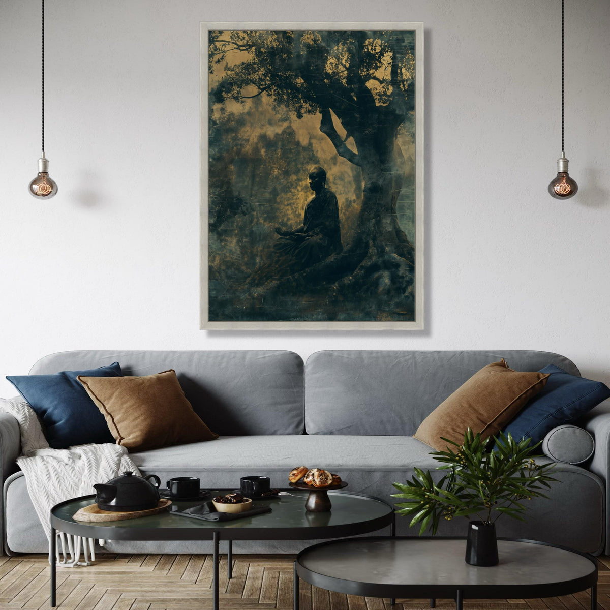 Meditative Buddha Under Bodhi Tree, Spiritual Canvas Wall Art, Zen Meditation Decor, Mindfulness Artwork, Gift Art, Home Decor, Print