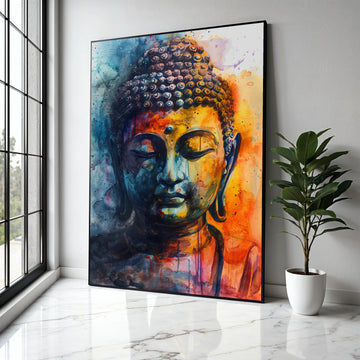 Vibrant Buddha Canvas Wall Art, Abstract Meditation Portrait, Spiritual Decor, Colorful Watercolor Painting, Zen Gift Art, Home Decor, Print