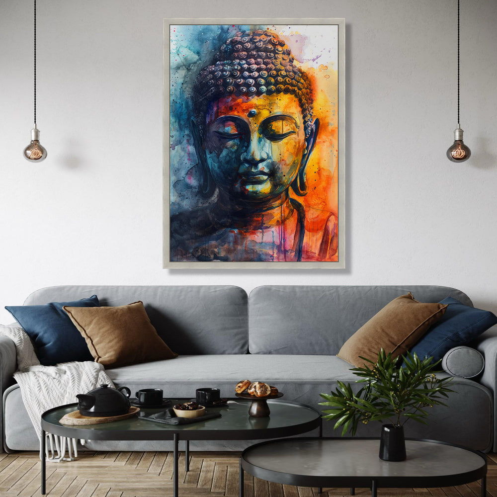 Vibrant Buddha Canvas Wall Art, Abstract Meditation Portrait, Spiritual Decor, Colorful Watercolor Painting, Zen Gift Art, Home Decor, Print