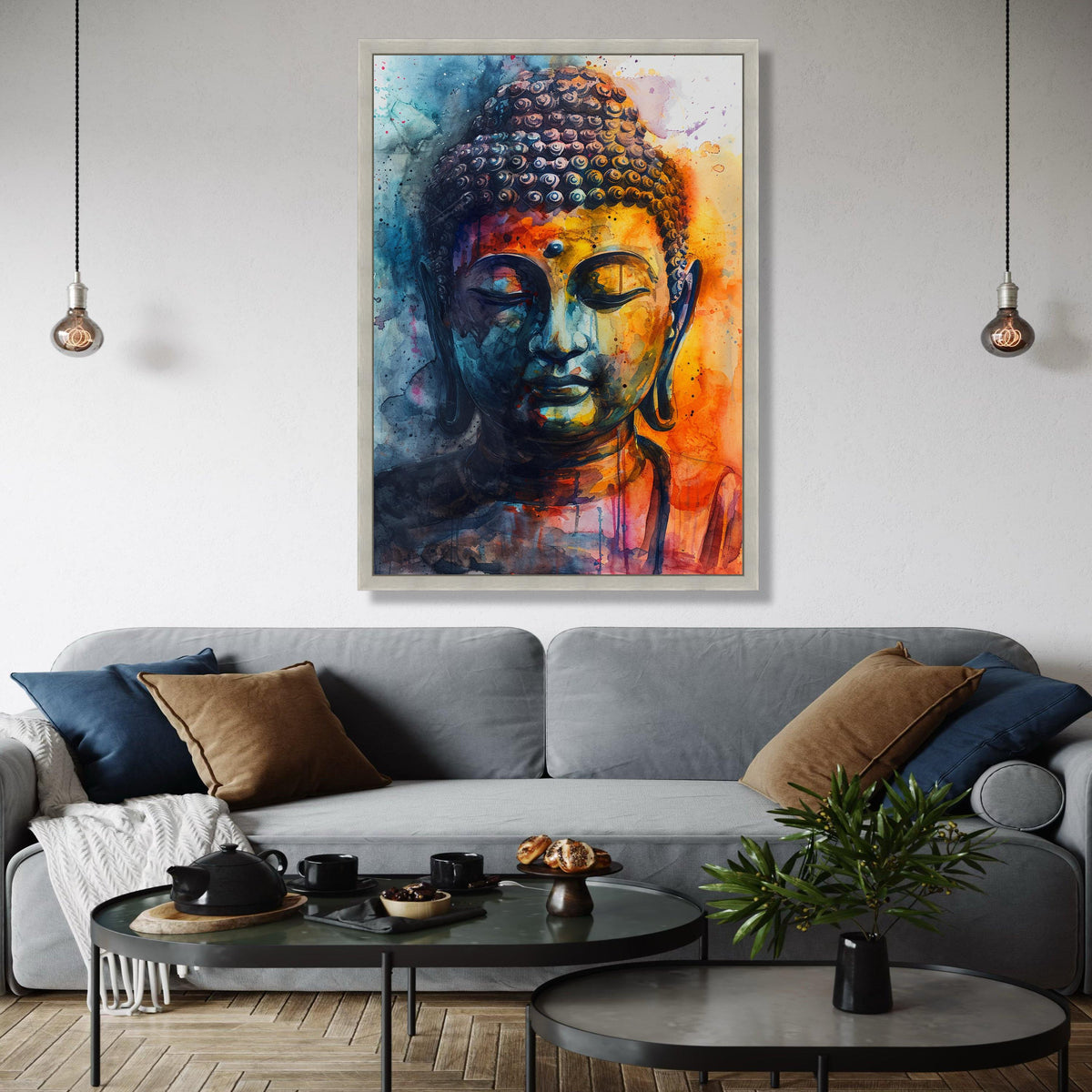 Vibrant Buddha Canvas Wall Art, Abstract Meditation Portrait, Spiritual Decor, Colorful Watercolor Painting, Zen Gift Art, Home Decor, Print