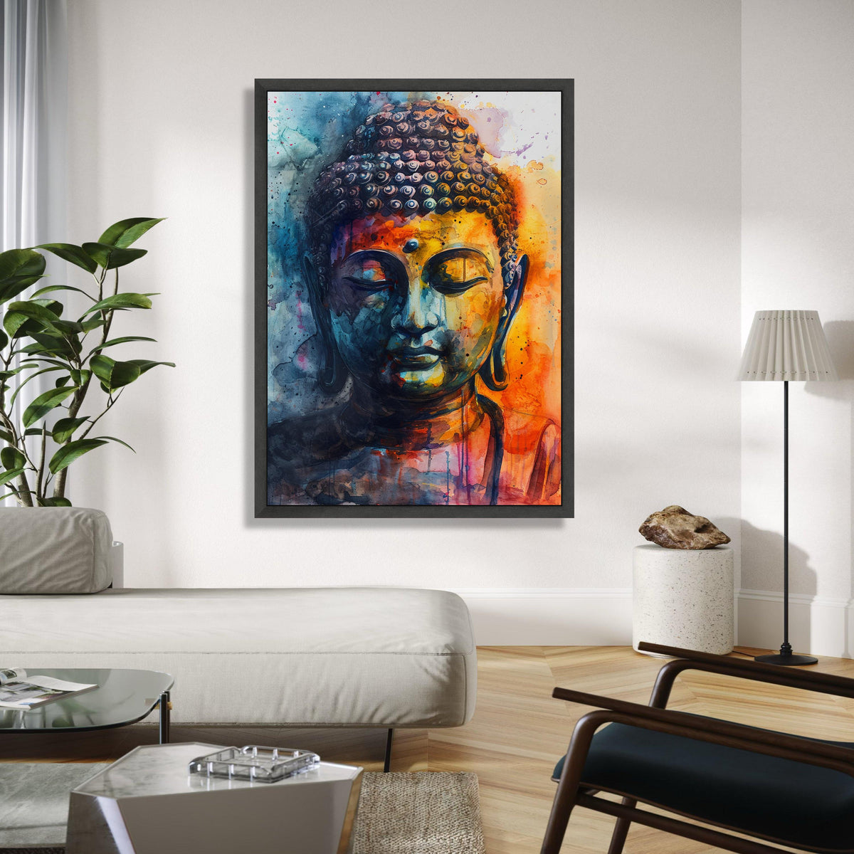 Vibrant Buddha Canvas Wall Art, Abstract Meditation Portrait, Spiritual Decor, Colorful Watercolor Painting, Zen Gift Art, Home Decor, Print
