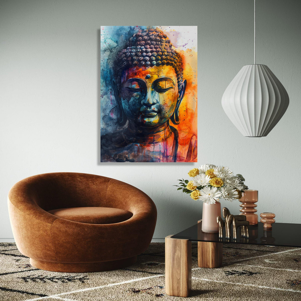 Vibrant Buddha Canvas Wall Art, Abstract Meditation Portrait, Spiritual Decor, Colorful Watercolor Painting, Zen Gift Art, Home Decor, Print