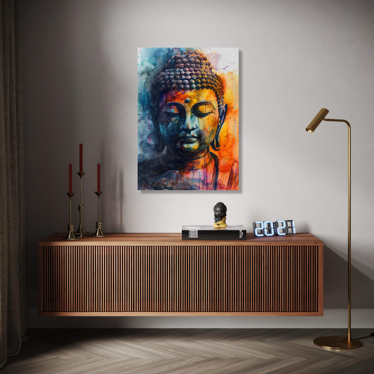 Vibrant Buddha Canvas Wall Art, Abstract Meditation Portrait, Spiritual Decor, Colorful Watercolor Painting, Zen Gift Art, Home Decor, Print