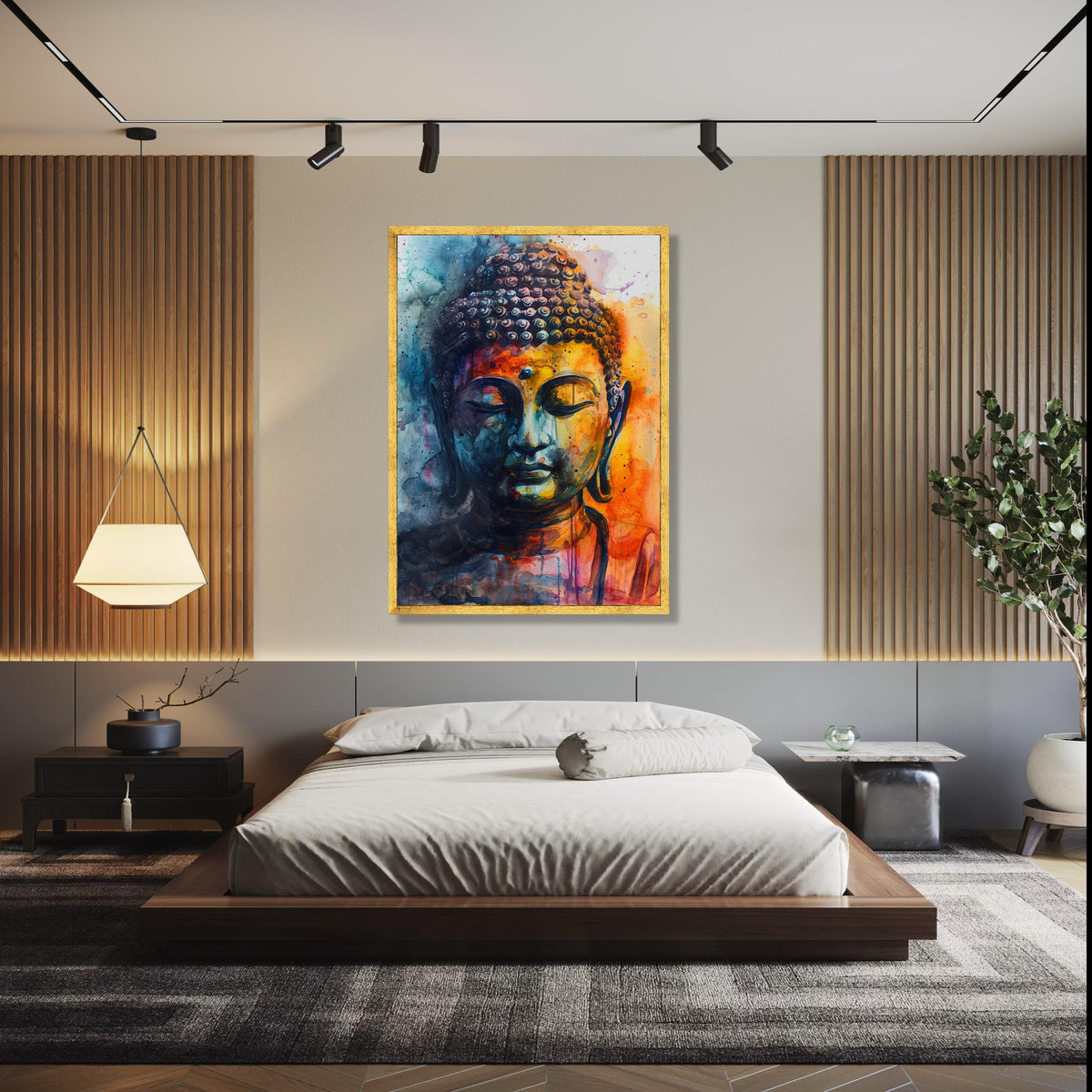 Vibrant Buddha Canvas Wall Art, Abstract Meditation Portrait, Spiritual Decor, Colorful Watercolor Painting, Zen Gift Art, Home Decor, Print