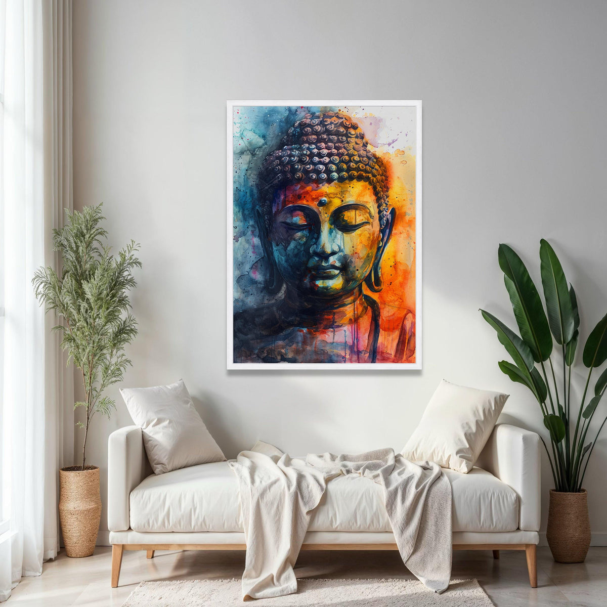 Vibrant Buddha Canvas Wall Art, Abstract Meditation Portrait, Spiritual Decor, Colorful Watercolor Painting, Zen Gift Art, Home Decor, Print