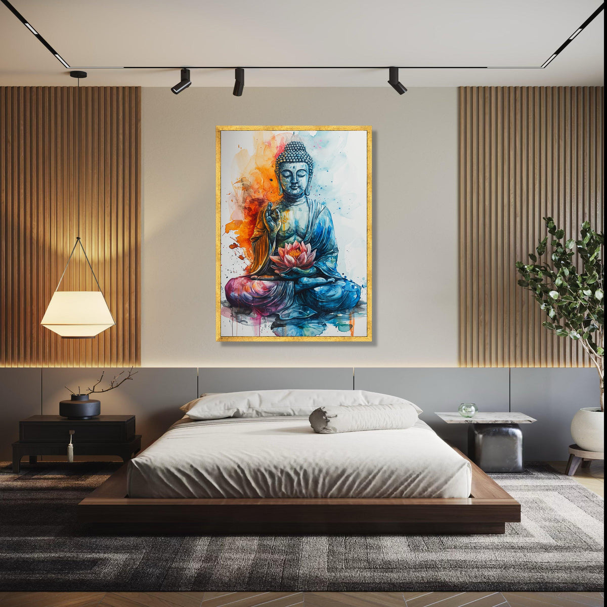 Colorful Buddha Meditation Canvas, Lotus Flower Wall Art, Spiritual Zen Decor, Watercolor Style Canvas, Peaceful Gift Art, Home Decor, Print