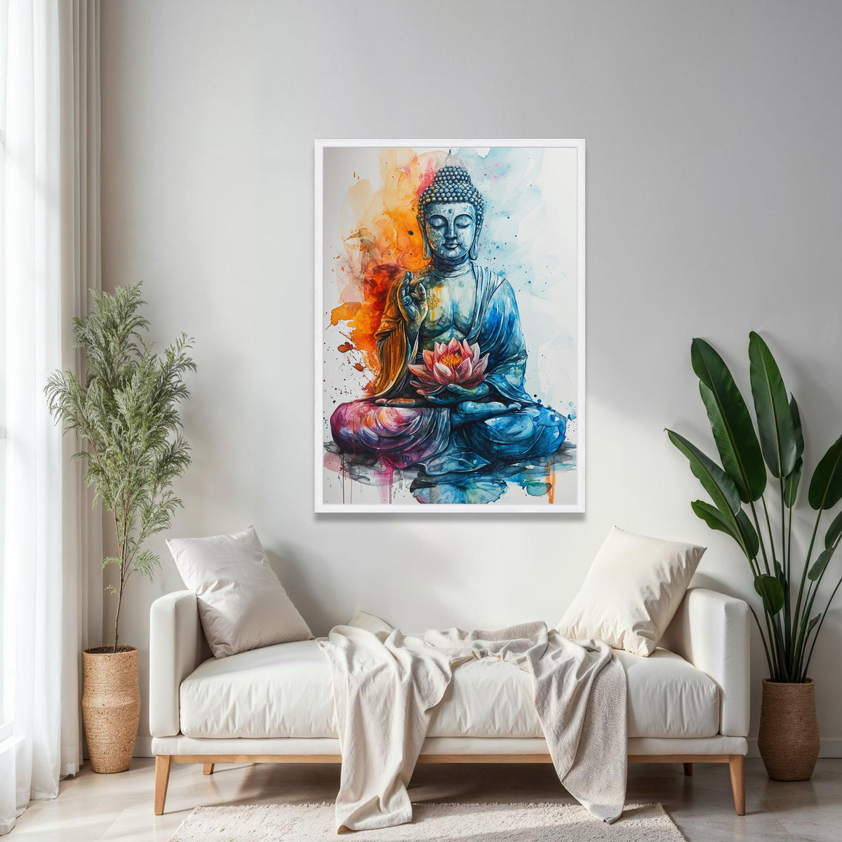 Colorful Buddha Meditation Canvas, Lotus Flower Wall Art, Spiritual Zen Decor, Watercolor Style Canvas, Peaceful Gift Art, Home Decor, Print