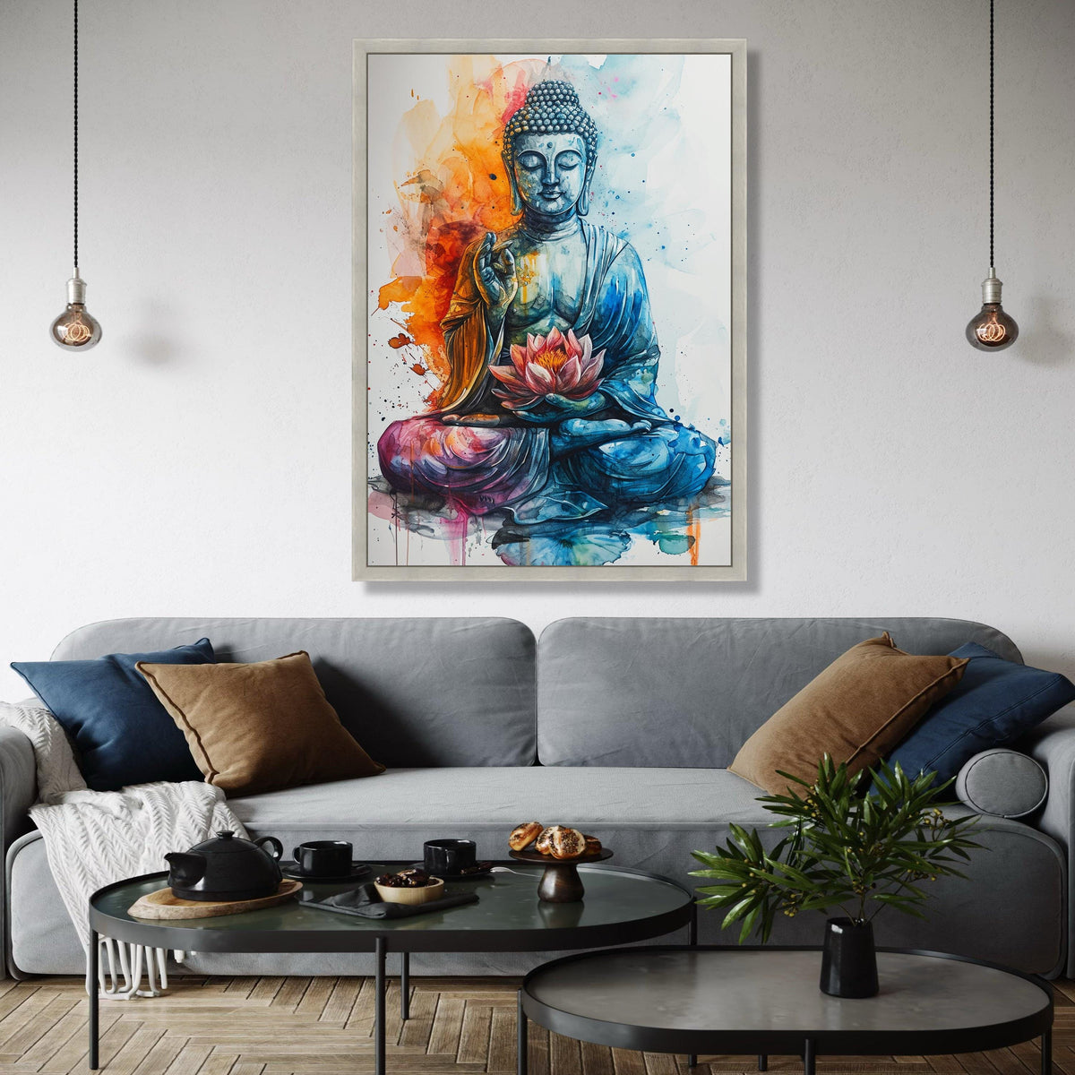 Colorful Buddha Meditation Canvas, Lotus Flower Wall Art, Spiritual Zen Decor, Watercolor Style Canvas, Peaceful Gift Art, Home Decor, Print