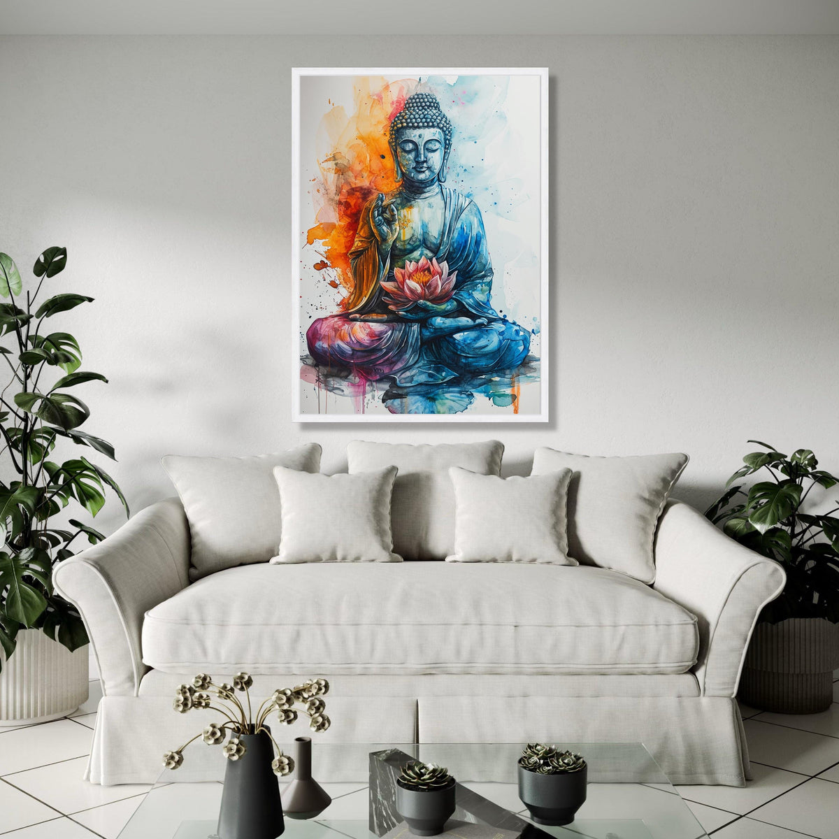 Colorful Buddha Meditation Canvas, Lotus Flower Wall Art, Spiritual Zen Decor, Watercolor Style Canvas, Peaceful Gift Art, Home Decor, Print