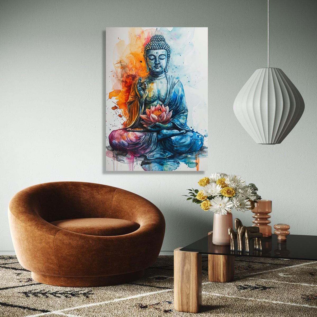 Colorful Buddha Meditation Canvas, Lotus Flower Wall Art, Spiritual Zen Decor, Watercolor Style Canvas, Peaceful Gift Art, Home Decor, Print