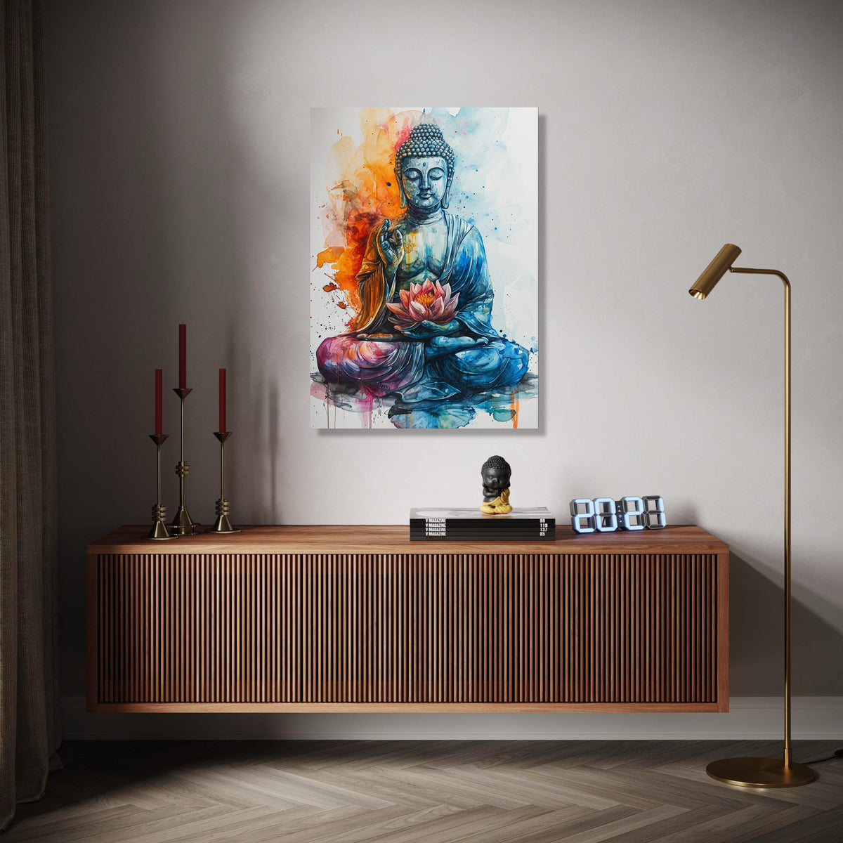 Colorful Buddha Meditation Canvas, Lotus Flower Wall Art, Spiritual Zen Decor, Watercolor Style Canvas, Peaceful Gift Art, Home Decor, Print