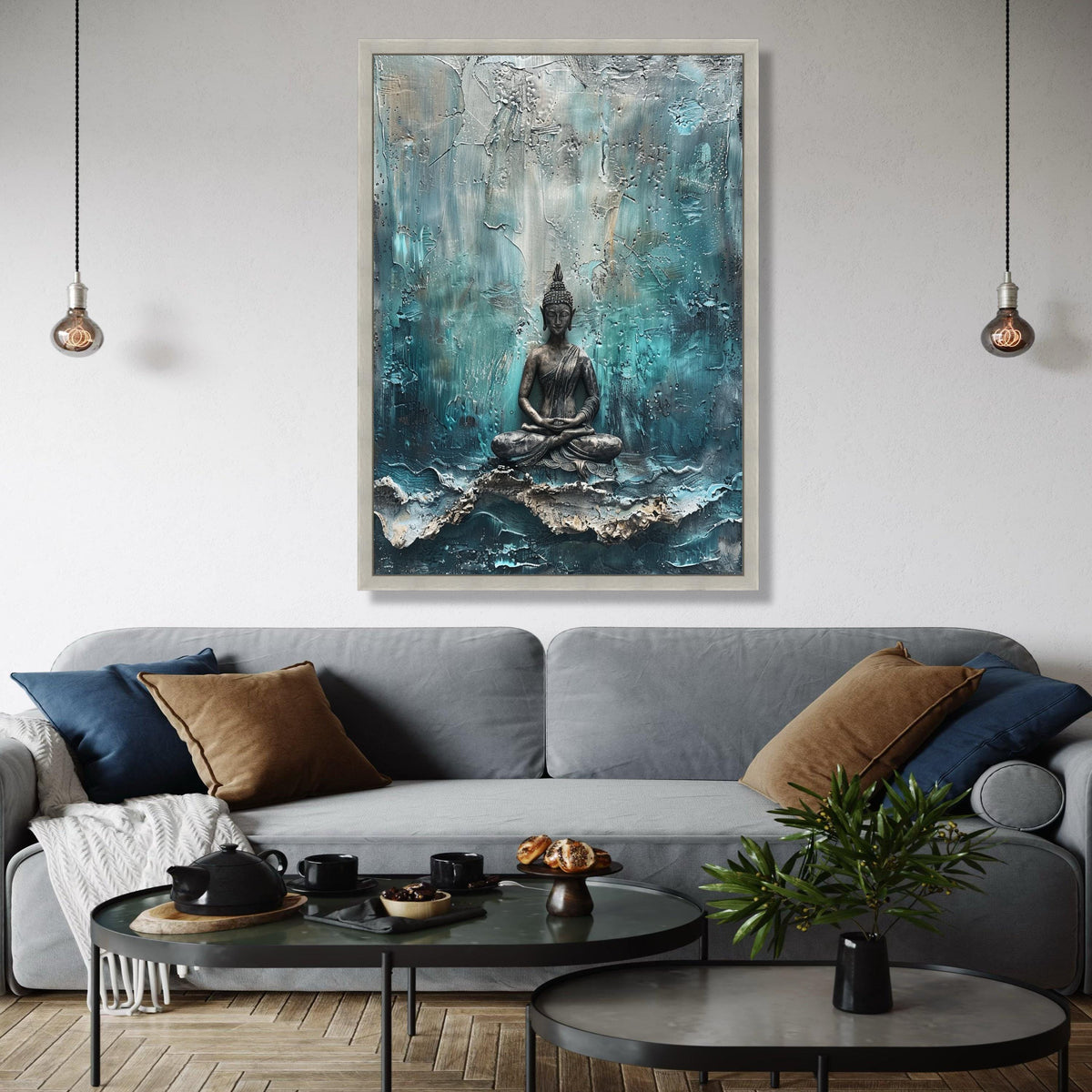 Meditating Buddha Statue Canvas, Abstract Background, Spiritual Wall Art, Zen Decor, Calm Meditation Canvas Gift Art, Home Decor, Print