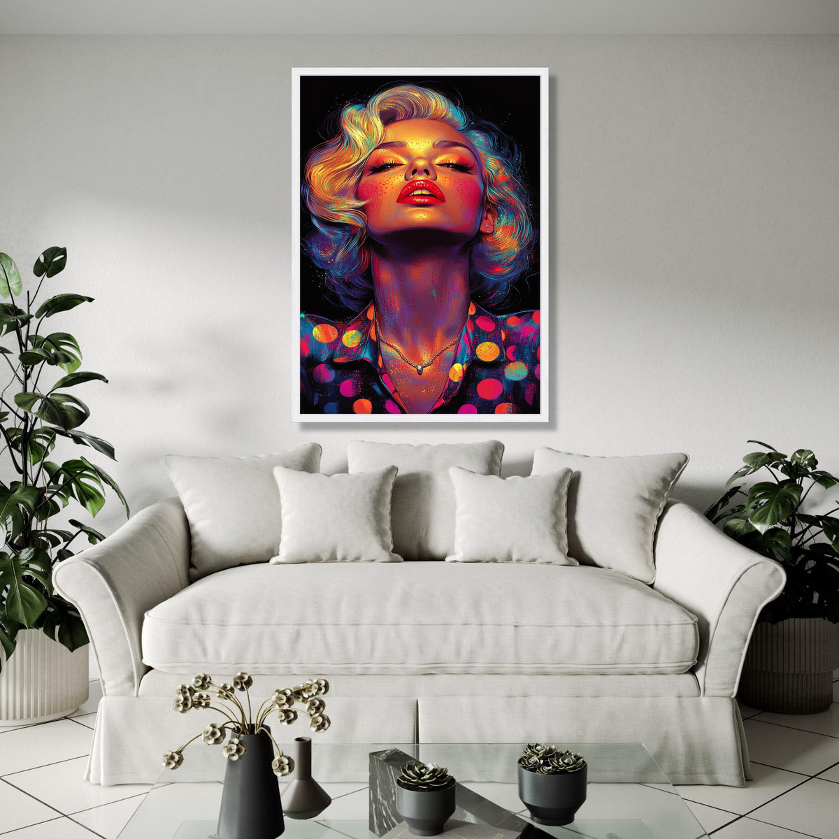 Vibrant Retro Glam Portrait Canvas, Colorful Pop Art Face Wall Decor, Bold Modern Woman Painting, Neon Style Gift Art, Home Decor, Print