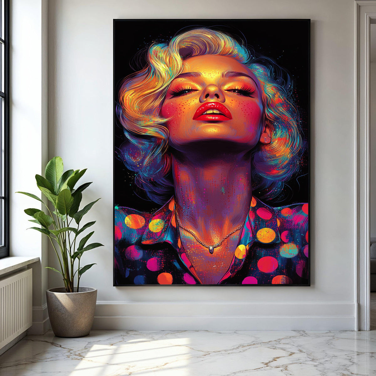 Vibrant Retro Glam Portrait Canvas, Colorful Pop Art Face Wall Decor, Bold Modern Woman Painting, Neon Style Gift Art, Home Decor, Print