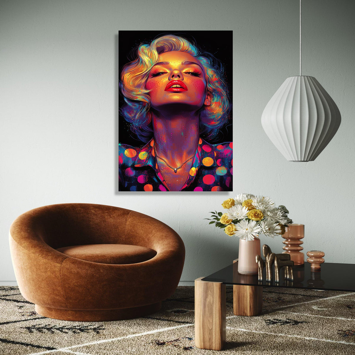 Vibrant Retro Glam Portrait Canvas, Colorful Pop Art Face Wall Decor, Bold Modern Woman Painting, Neon Style Gift Art, Home Decor, Print