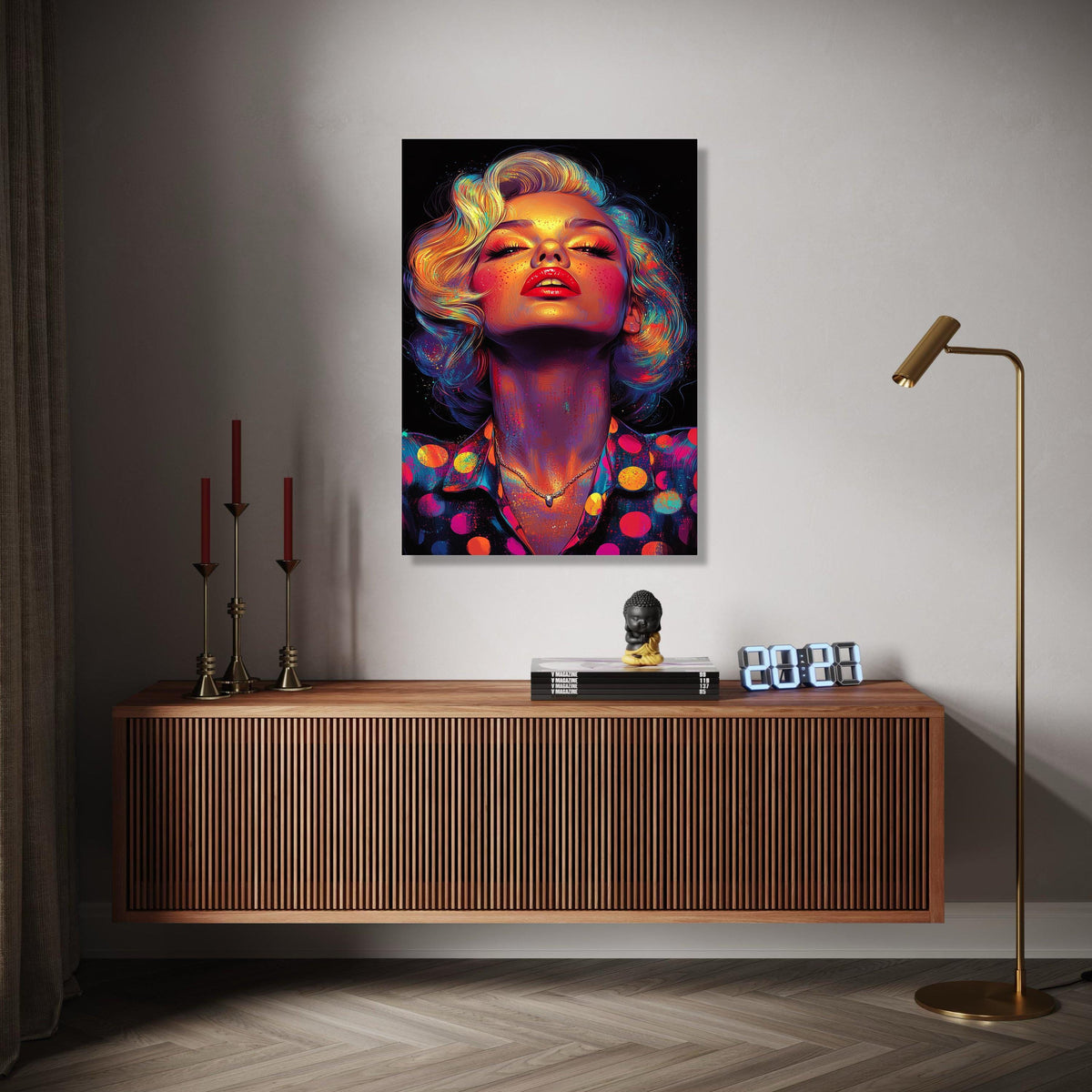 Vibrant Retro Glam Portrait Canvas, Colorful Pop Art Face Wall Decor, Bold Modern Woman Painting, Neon Style Gift Art, Home Decor, Print