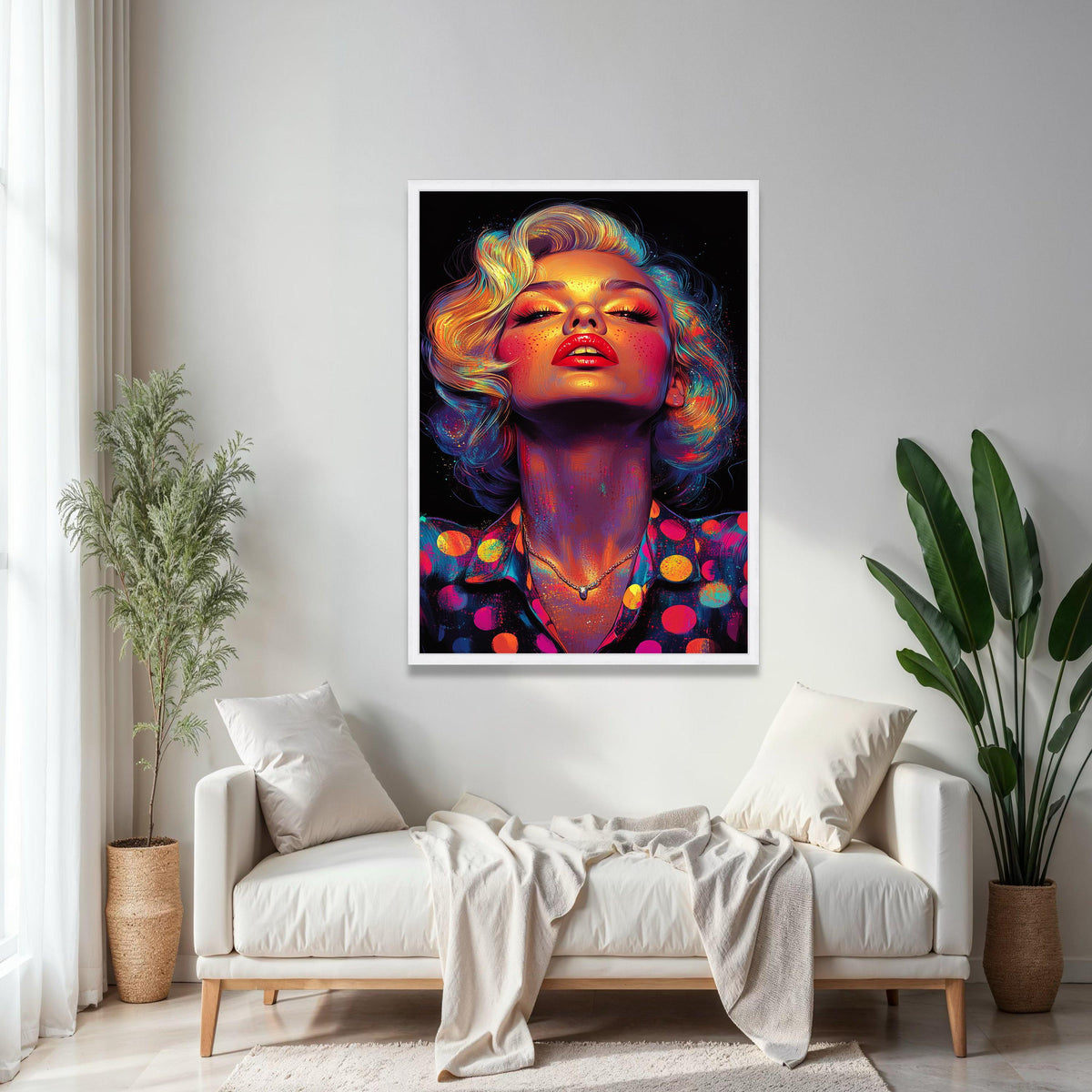 Vibrant Retro Glam Portrait Canvas, Colorful Pop Art Face Wall Decor, Bold Modern Woman Painting, Neon Style Gift Art, Home Decor, Print