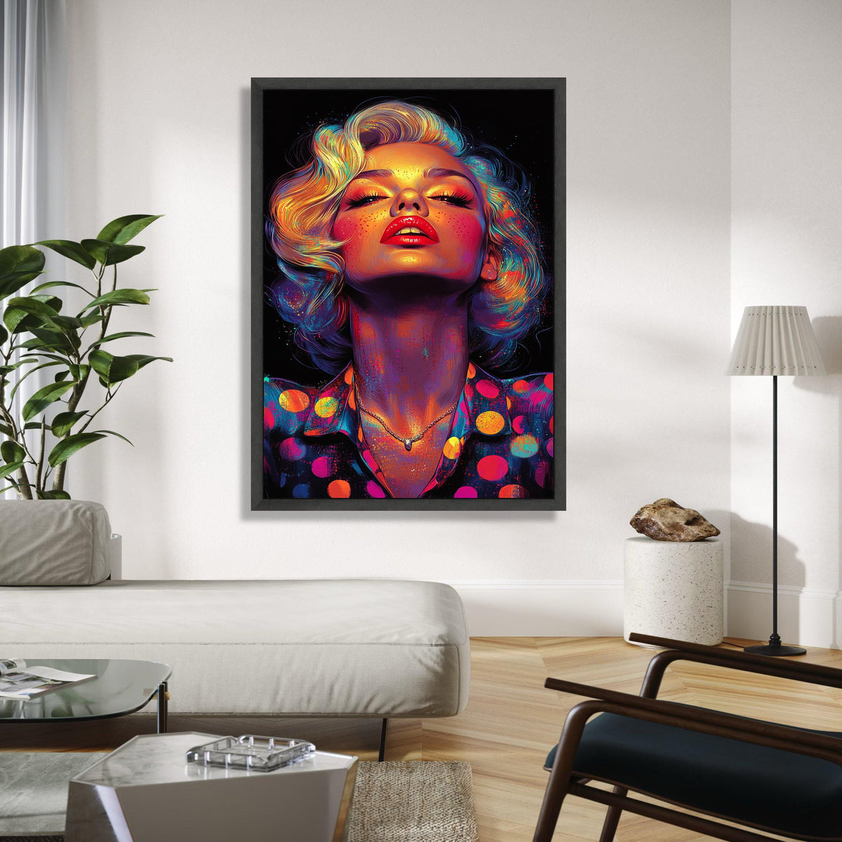 Vibrant Retro Glam Portrait Canvas, Colorful Pop Art Face Wall Decor, Bold Modern Woman Painting, Neon Style Gift Art, Home Decor, Print
