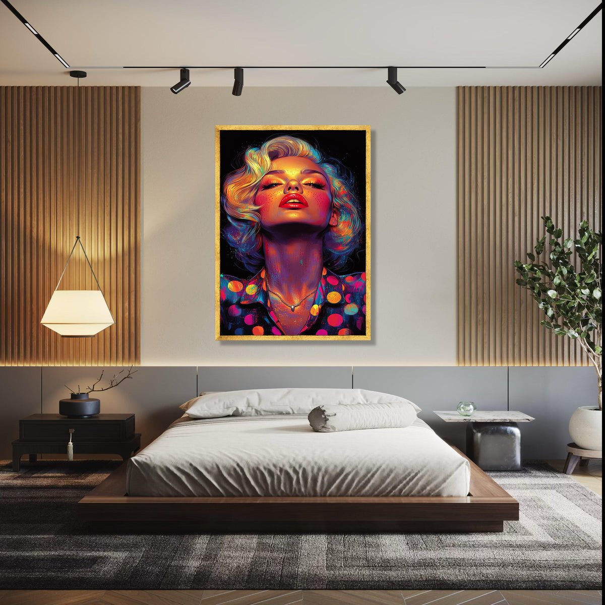 Vibrant Retro Glam Portrait Canvas, Colorful Pop Art Face Wall Decor, Bold Modern Woman Painting, Neon Style Gift Art, Home Decor, Print