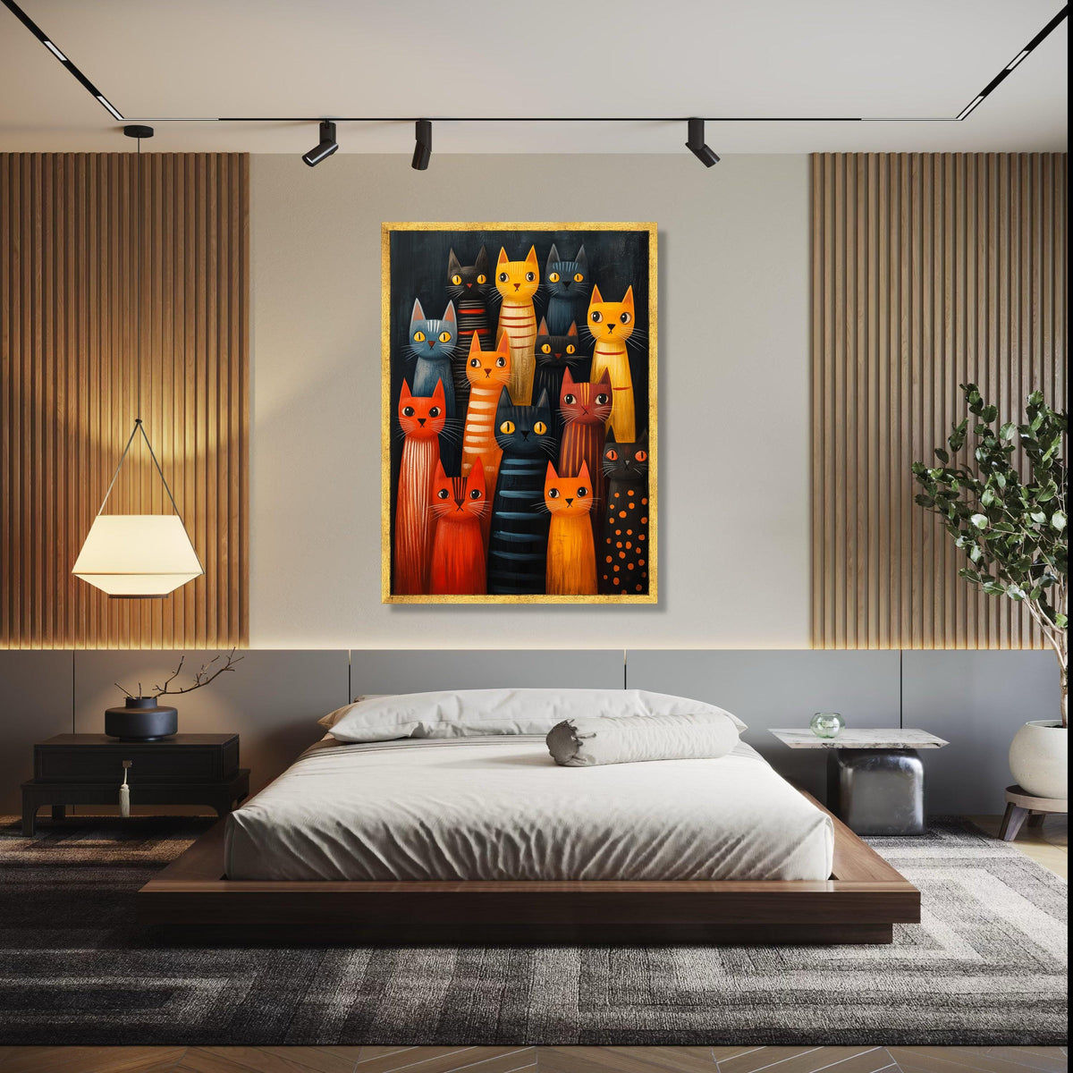 Colorful Cats Gathering Canvas, Whimsical Feline Art, Modern Cat Wall Decor, Playful Animal Painting, Cute Kitty Gift Art, Home Decor, Print