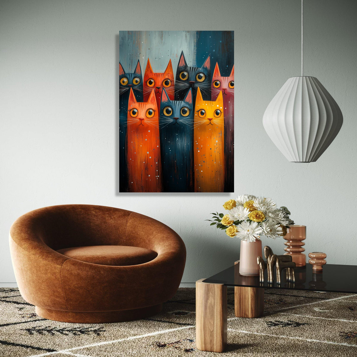 Whimsical Cat Portraits Canvas, Colorful Feline Wall Art, Playful Cats Illustration, Modern Animal Canvas Decor, Gift Art, Home Decor, Print