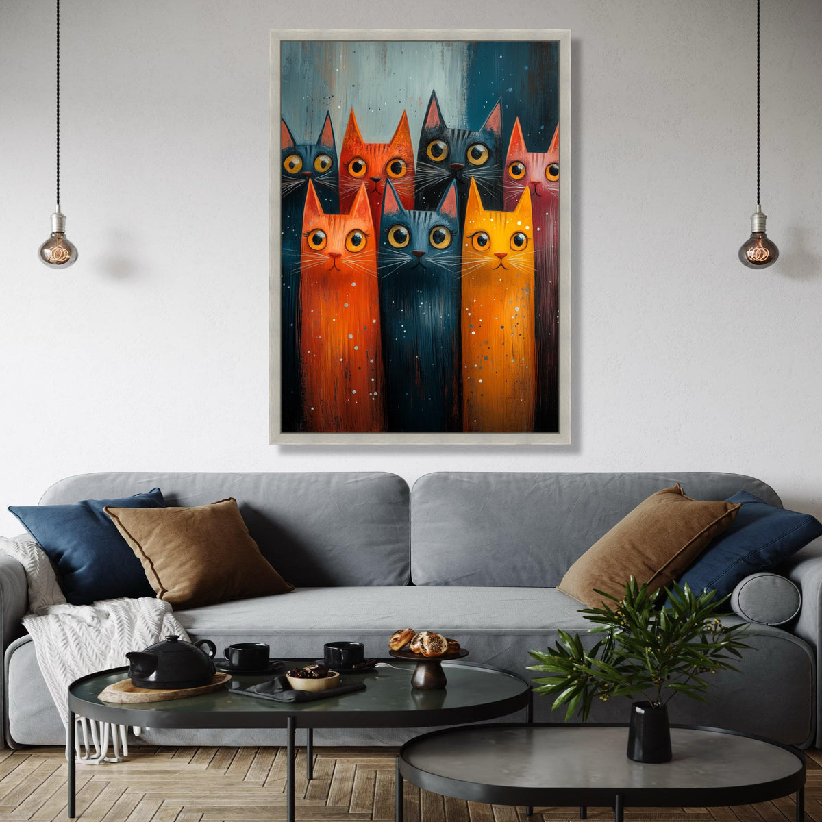Whimsical Cat Portraits Canvas, Colorful Feline Wall Art, Playful Cats Illustration, Modern Animal Canvas Decor, Gift Art, Home Decor, Print