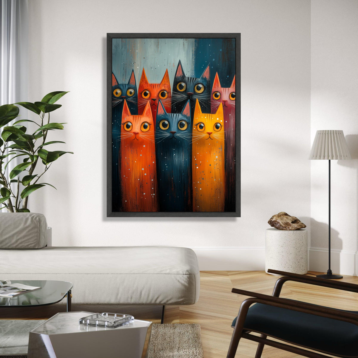 Whimsical Cat Portraits Canvas, Colorful Feline Wall Art, Playful Cats Illustration, Modern Animal Canvas Decor, Gift Art, Home Decor, Print