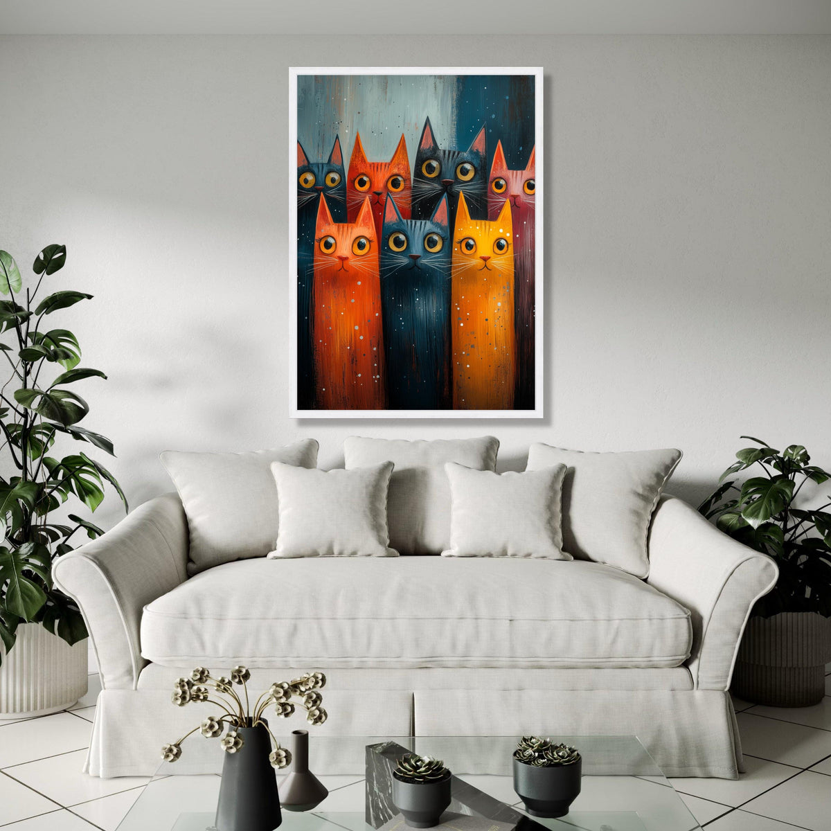 Whimsical Cat Portraits Canvas, Colorful Feline Wall Art, Playful Cats Illustration, Modern Animal Canvas Decor, Gift Art, Home Decor, Print