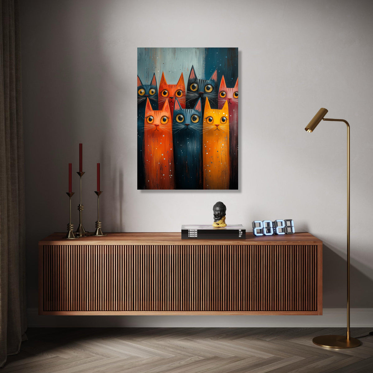Whimsical Cat Portraits Canvas, Colorful Feline Wall Art, Playful Cats Illustration, Modern Animal Canvas Decor, Gift Art, Home Decor, Print
