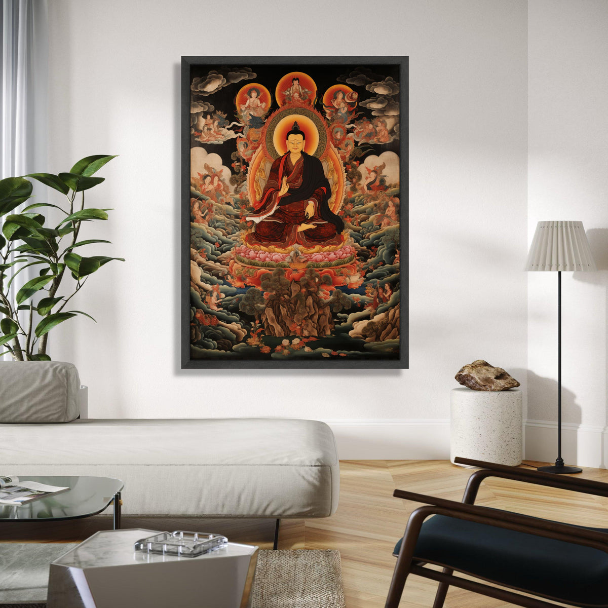 Buddha Meditation Canvas Wall Art, Tibetan Buddhist Thangka Painting, Spiritual Zen Home Decor, Sacred Lotus Gift Art, Home Decor, Print