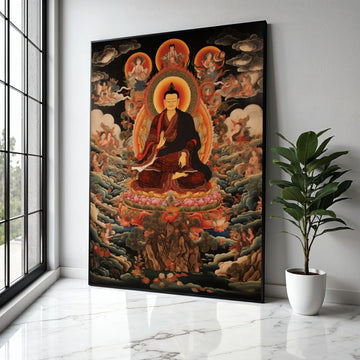 Buddha Meditation Canvas Wall Art, Tibetan Buddhist Thangka Painting, Spiritual Zen Home Decor, Sacred Lotus Gift Art, Home Decor, Print