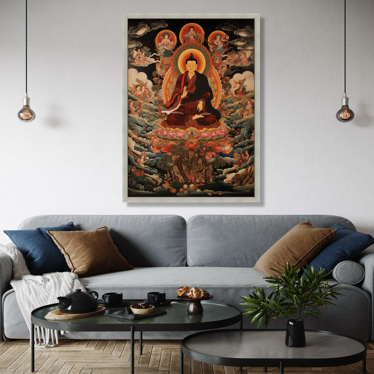 Buddha Meditation Canvas Wall Art, Tibetan Buddhist Thangka Painting, Spiritual Zen Home Decor, Sacred Lotus Gift Art, Home Decor, Print