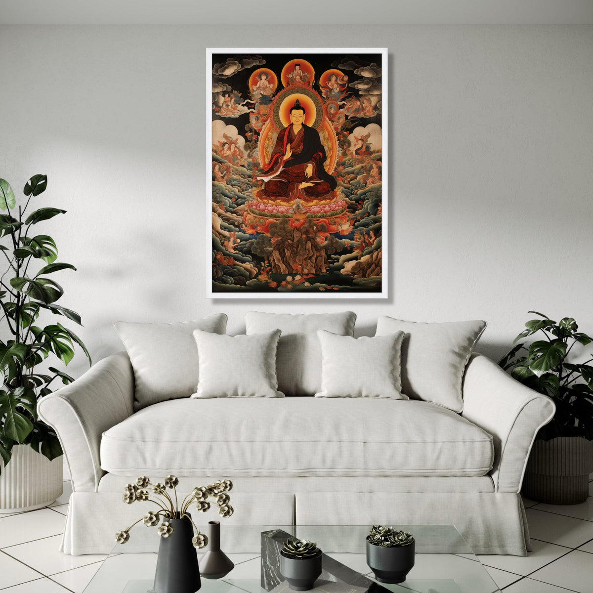 Buddha Meditation Canvas Wall Art, Tibetan Buddhist Thangka Painting, Spiritual Zen Home Decor, Sacred Lotus Gift Art, Home Decor, Print