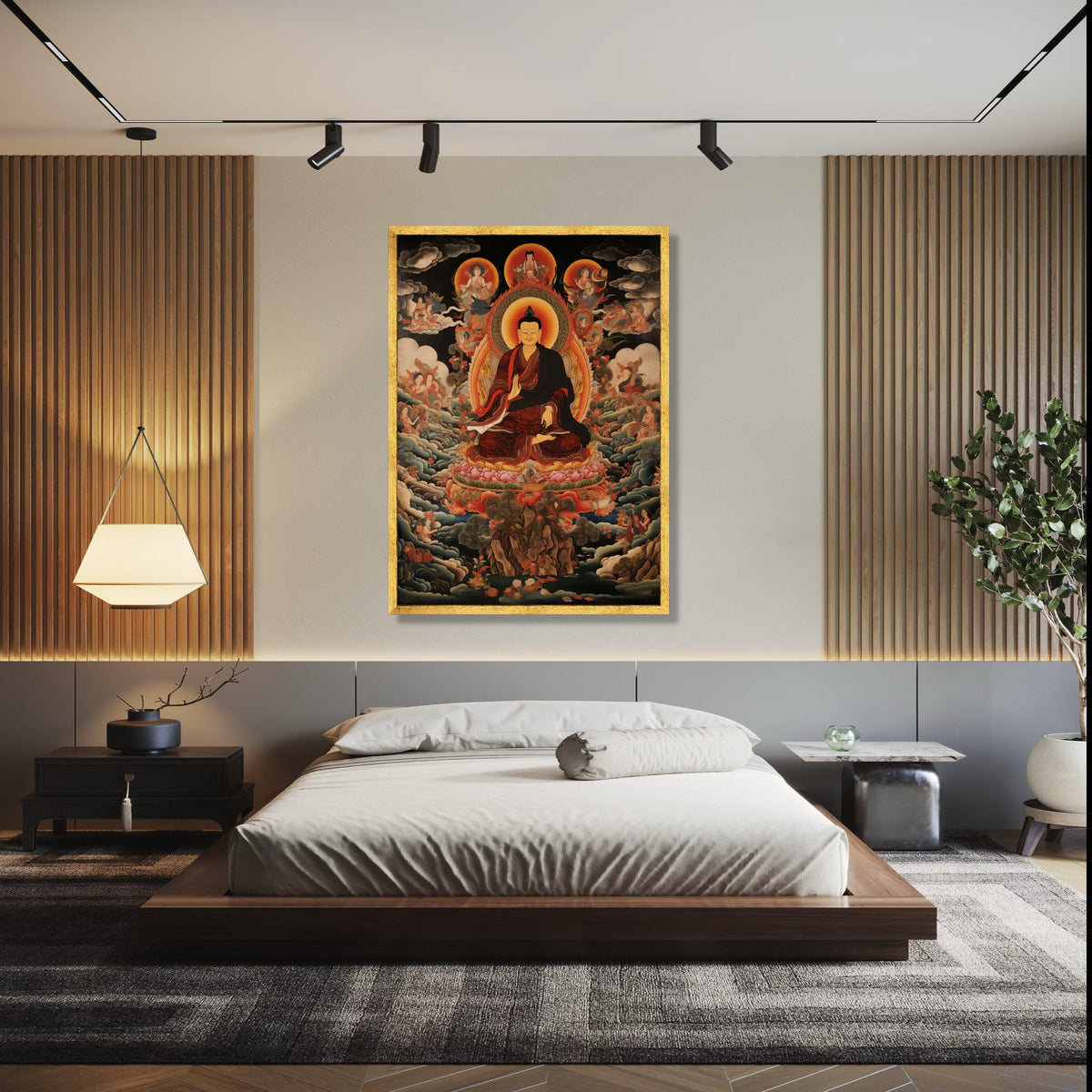 Buddha Meditation Canvas Wall Art, Tibetan Buddhist Thangka Painting, Spiritual Zen Home Decor, Sacred Lotus Gift Art, Home Decor, Print