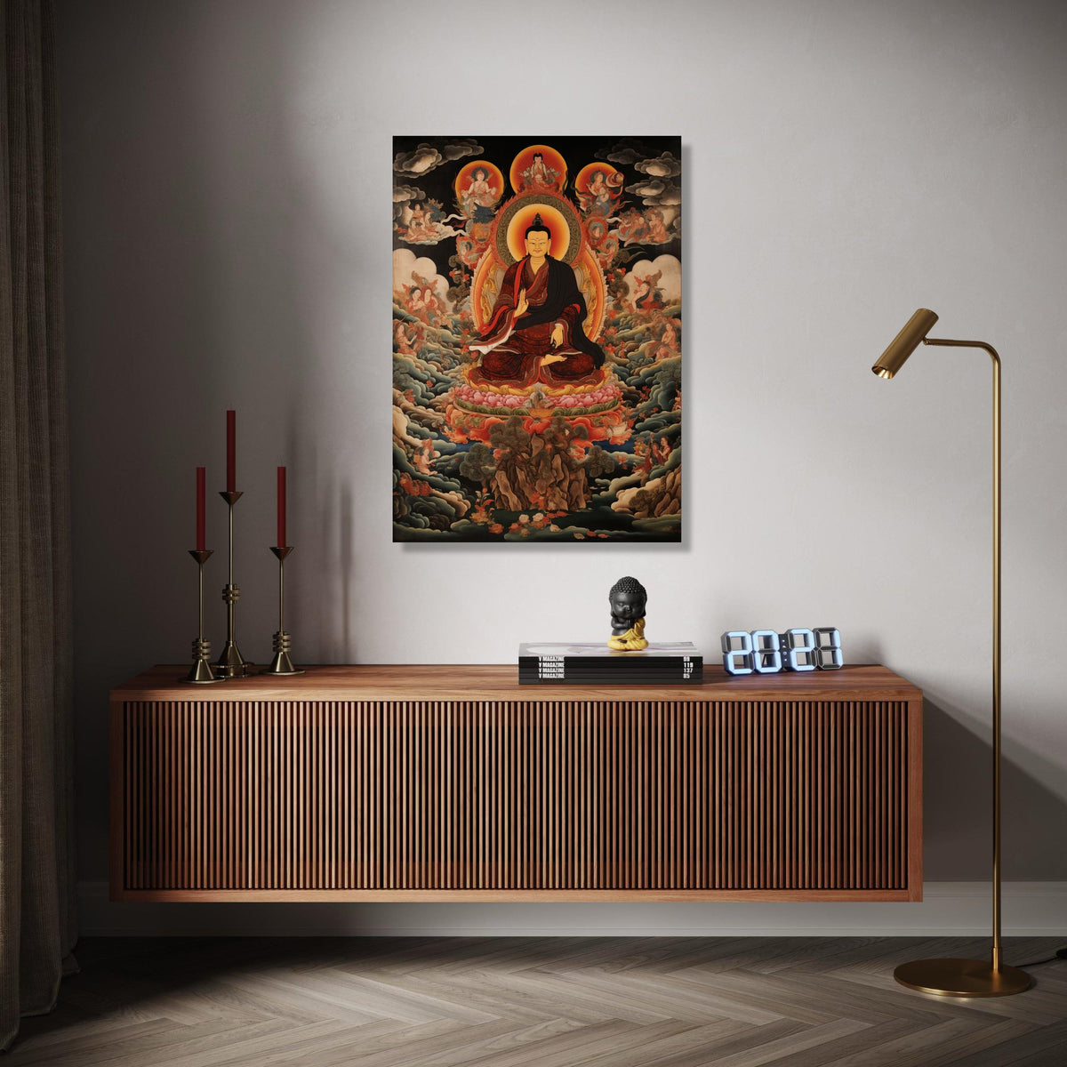 Buddha Meditation Canvas Wall Art, Tibetan Buddhist Thangka Painting, Spiritual Zen Home Decor, Sacred Lotus Gift Art, Home Decor, Print