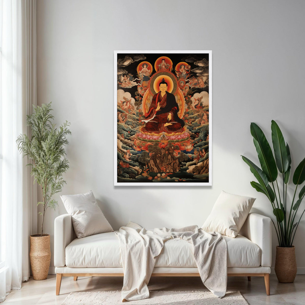 Buddha Meditation Canvas Wall Art, Tibetan Buddhist Thangka Painting, Spiritual Zen Home Decor, Sacred Lotus Gift Art, Home Decor, Print