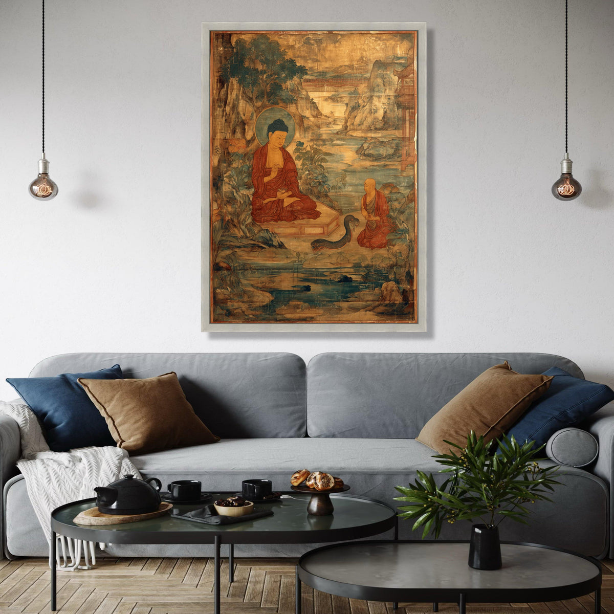 Vintage Buddha Teaching Canvas Wall Art, Ancient Buddhist Painting, Meditation Scene Canvas, Spiritual Home Gift Art, Home Decor, Print