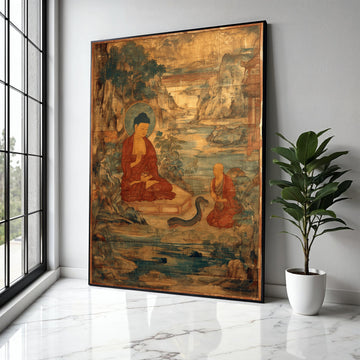 Vintage Buddha Teaching Canvas Wall Art, Ancient Buddhist Painting, Meditation Scene Canvas, Spiritual Home Gift Art, Home Decor, Print