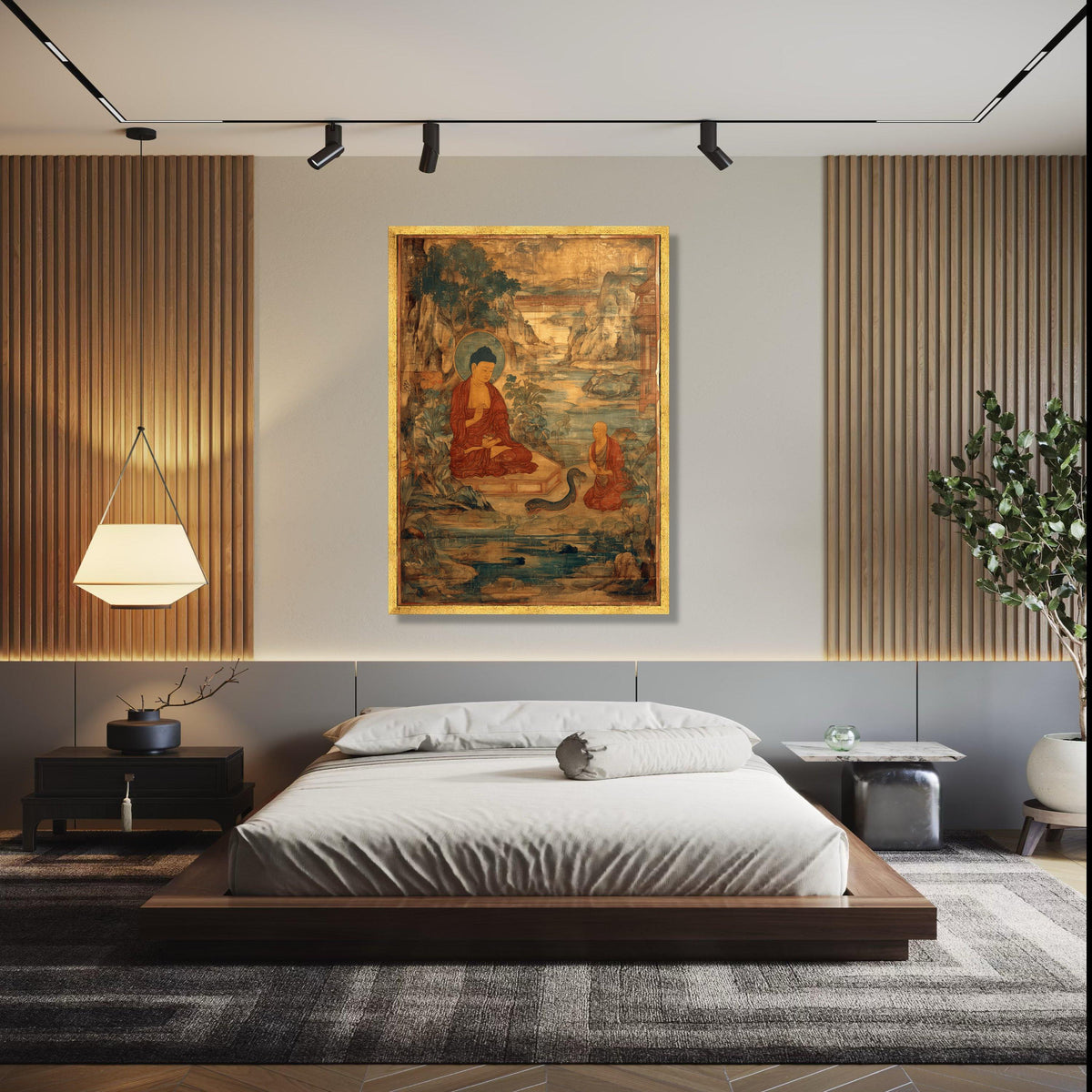 Vintage Buddha Teaching Canvas Wall Art, Ancient Buddhist Painting, Meditation Scene Canvas, Spiritual Home Gift Art, Home Decor, Print